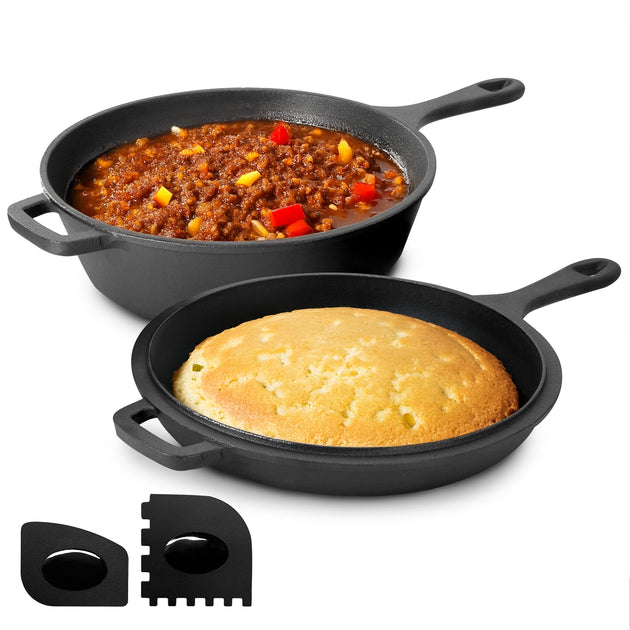 Megacheprep 10.5 Inch 2-in-1 Cast Iron Skillet Set 2