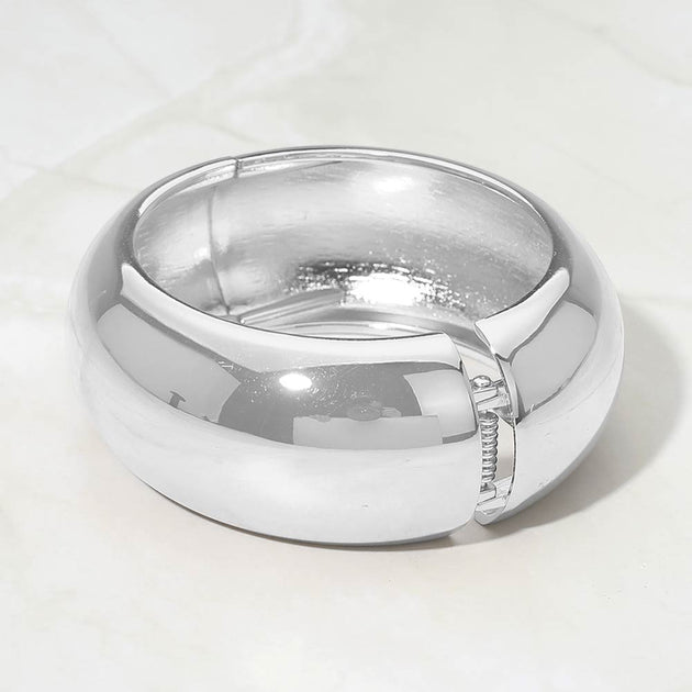 FASHNZFAB Dome Metal Hinged Bangle Silver One Size 4