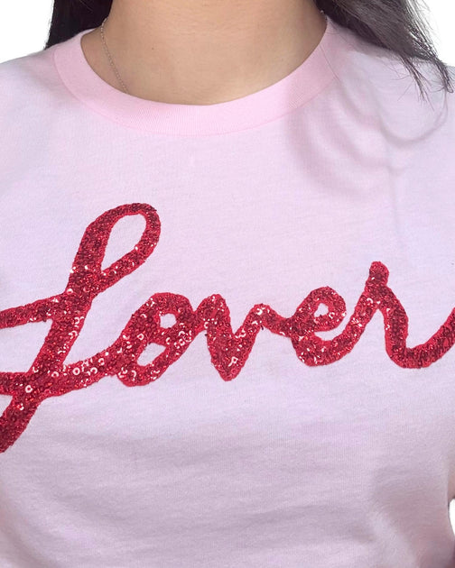 Love & Bambii Sequin Lover Tee Pink Medium 4