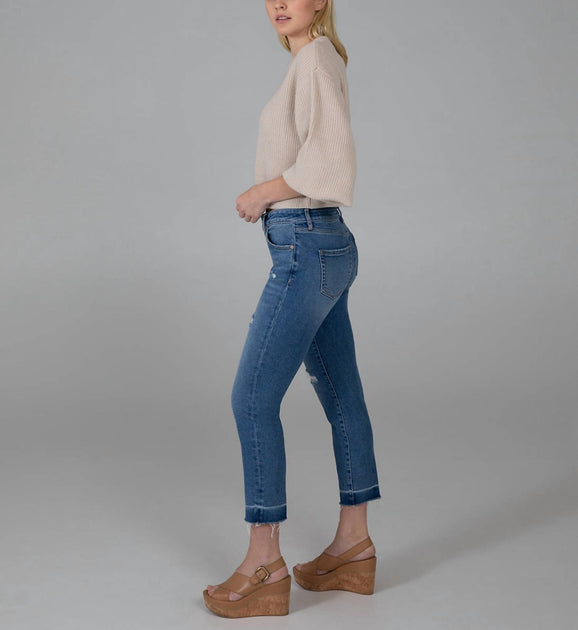 JAG Carter Girlfriend Distressed Capri Blue 32 3