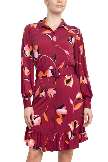London Times Collared Button Down Ity Dress Red US 2 2