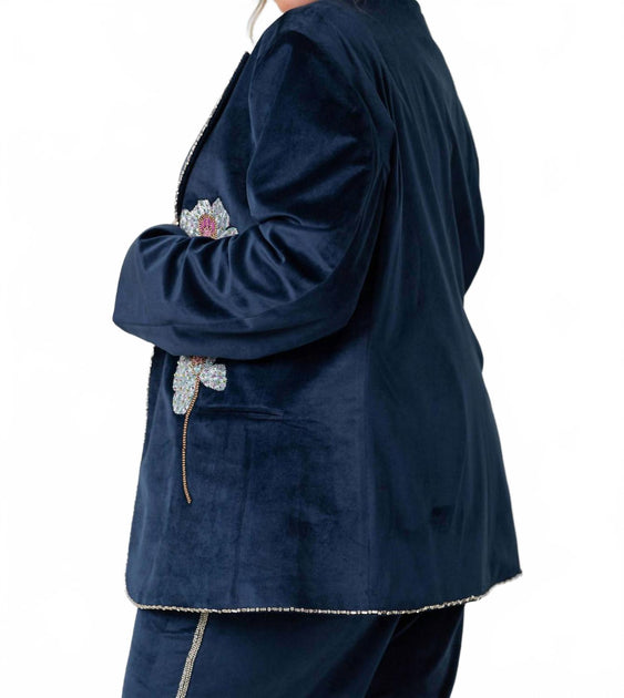 La Fuori Soft Velvet Blazer Blue 3X 4