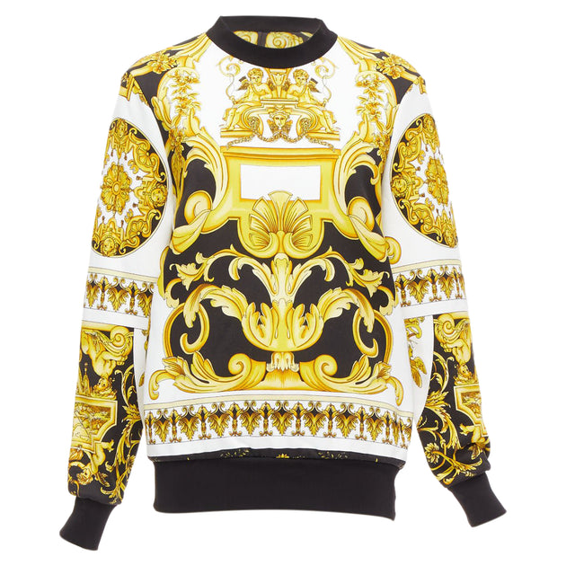 Versace Barocco Tribute Cotton Crew Sweater Yellow EU 34 2