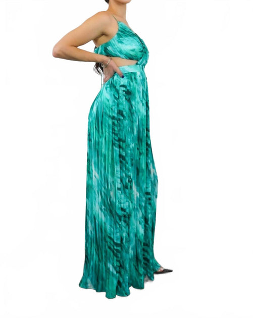 SurelyMine Pleated Cut Out Chiffon Maxi Dress Blue Large 4