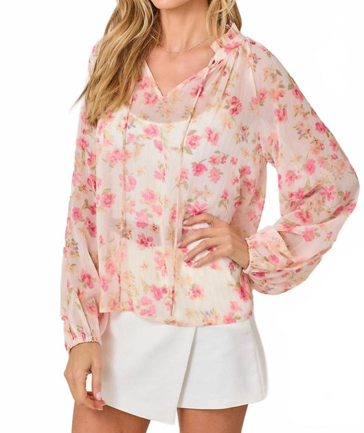 Mystree Bubble Sleeve Lurex Ruffle Collar Blouse Pink Medium 3