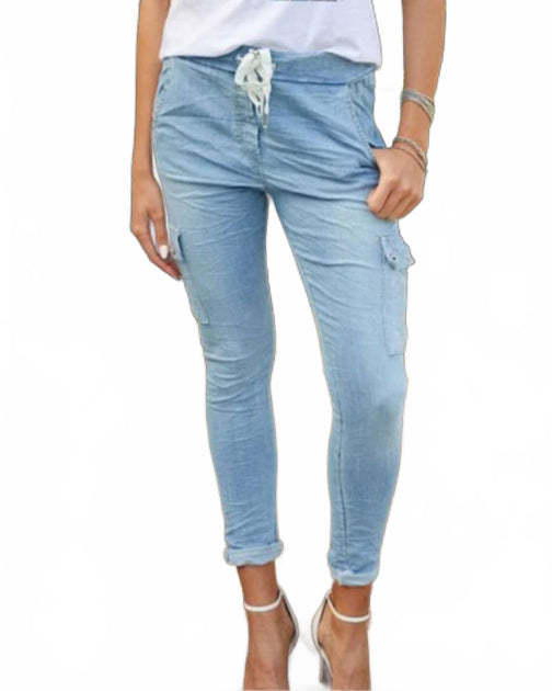 Venti6 Sequin Pocket Crinkle Jogger Pants Blue Small 2