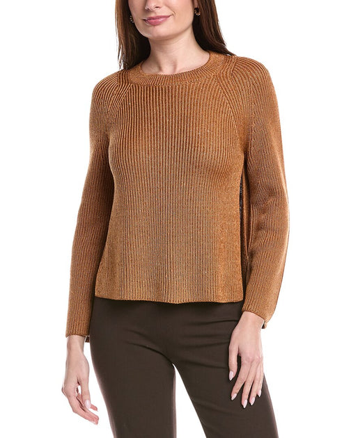 Lafayette 148 New York Open Sided Silk-Blend Pullover Brown XXLarge 2