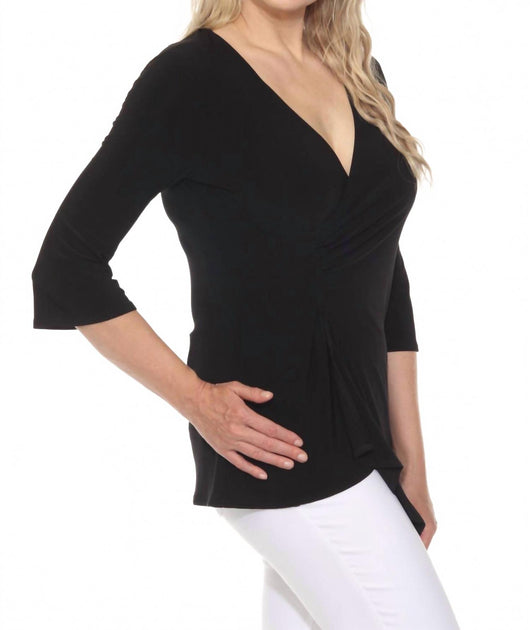 Joseph Ribkoff Ruched V-Neck Asymmetric Tunic Top Black UK 10 3