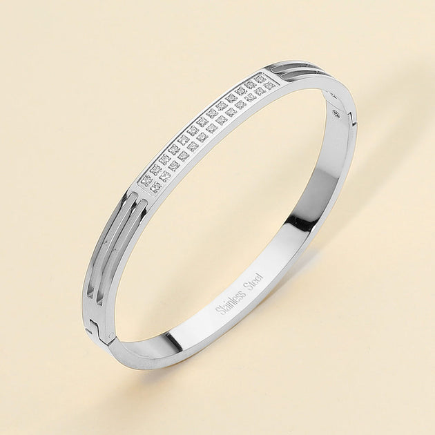 FASHNZFAB Stone Paved Bangle Silver One Size 2