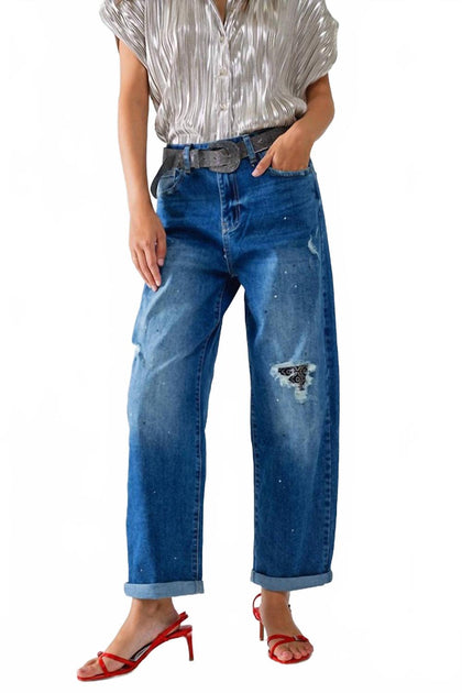 Q2 Distressed Straight Leg Jeans Blue XSmall 4