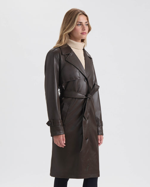 NVLT Damen einreihiger PU Trenchcoat braun XL 4