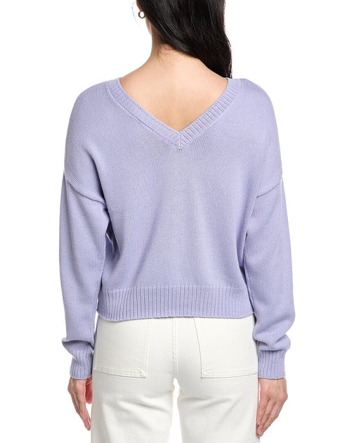 St. John Back Deep-V Cashmere-Blend Sweater Purple Medium 3