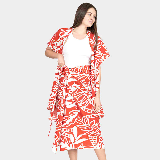 TRUEDAMES Leaf Patterned Cover Up Kimono Poncho White One Size 7