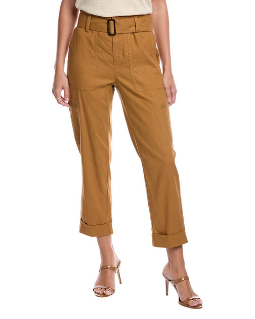 Vince Pantalon Mélange Lin Ceinturé Marron Large 2