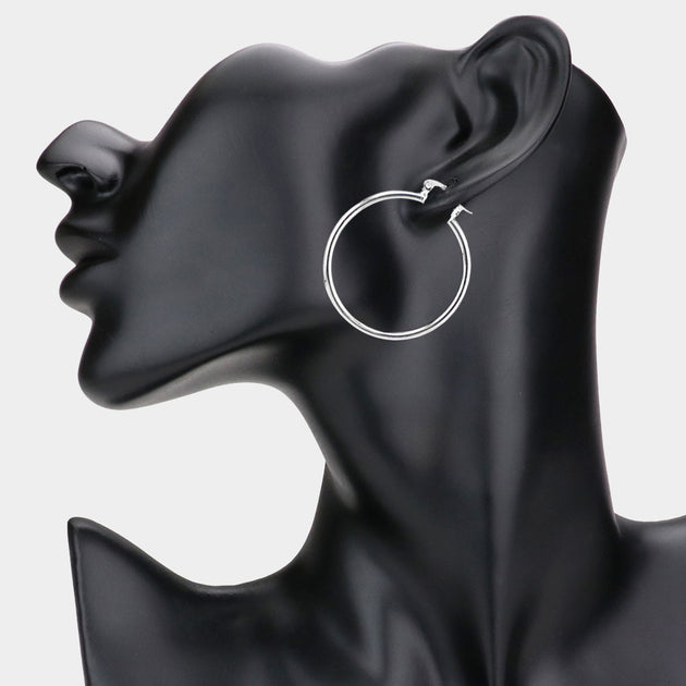FASHNZFAB Metal Hoop Pin Catch Earrings Black 2