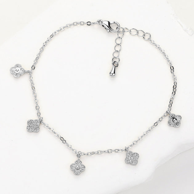 FASHNZFAB Quatrefoil Charm Station Bracelet Silver One Size 3