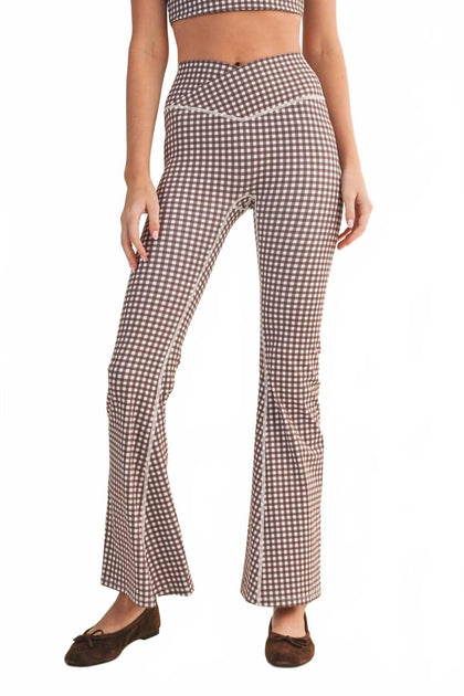 Kimberly C Gingham Print High Waist Crossover Flare Legging Red Small 2