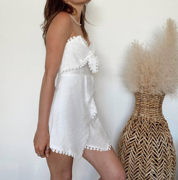 One and Only Collective Celina Strapless Eyelet Romper White Large 4