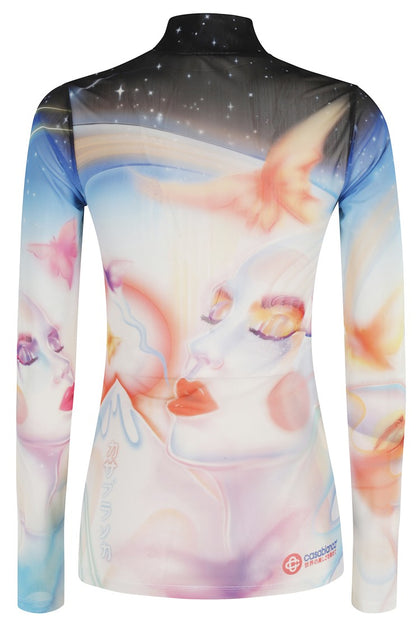 Casablanca High-Neck Printed Tulle Top Multicolor Small 3