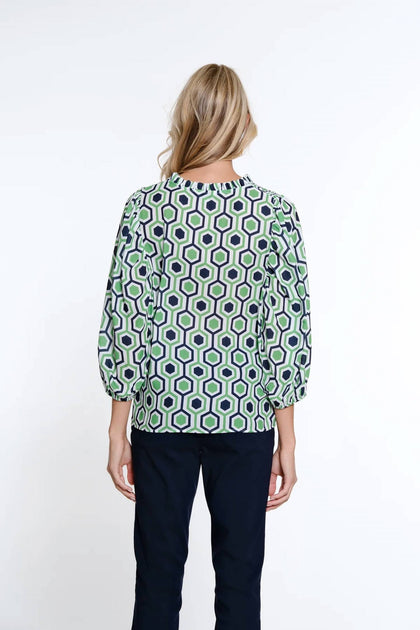 Multiples Smocked Woven Top Green Small 4