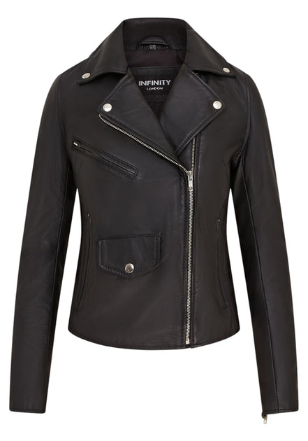 Infinity Classic Brando Biker Leather Jacket Black/Pink US 4 3