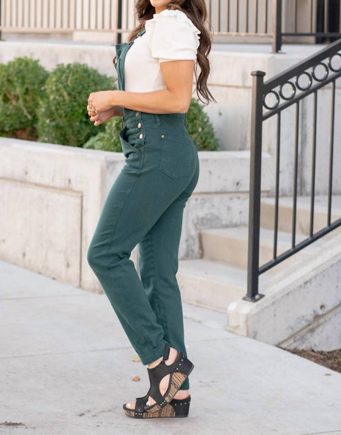 Judy Blue Boyfriend Overalls Green Small 3