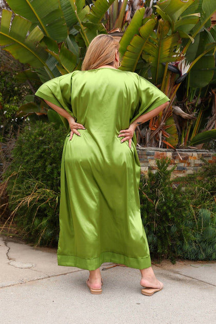 Sante Grace Muse Caftan en Soie Vert Taille Unique 3