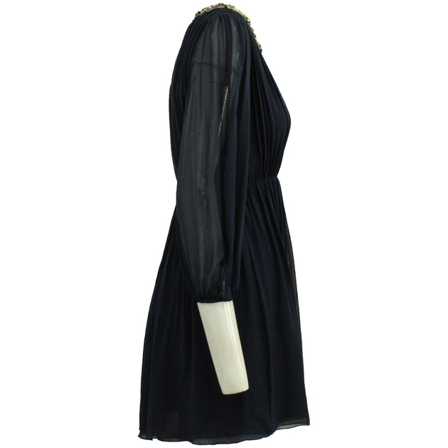alice and olivia navy sequin dress Alice + Olivia Alice & Olivia Sequin Neck Dress in Navy Blue Silk