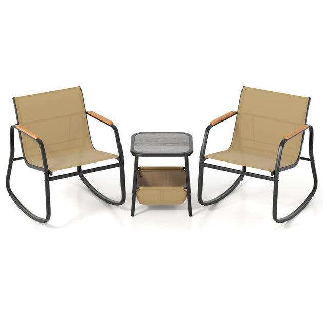 Hivvago 3 Piece Rocking Bistro Chairs and Side Table Set Black 2