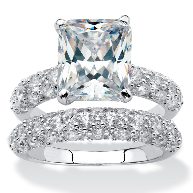 PalmBeach Aurora Borealis Cubic Zirconia Ring - Emerald Cut, 3-Stone, Sterling Silver Or 14K Gold Plated, Size 6 - View #8