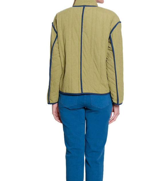 Multiples Stand Collar Quilted Jacket Yellow Small 4