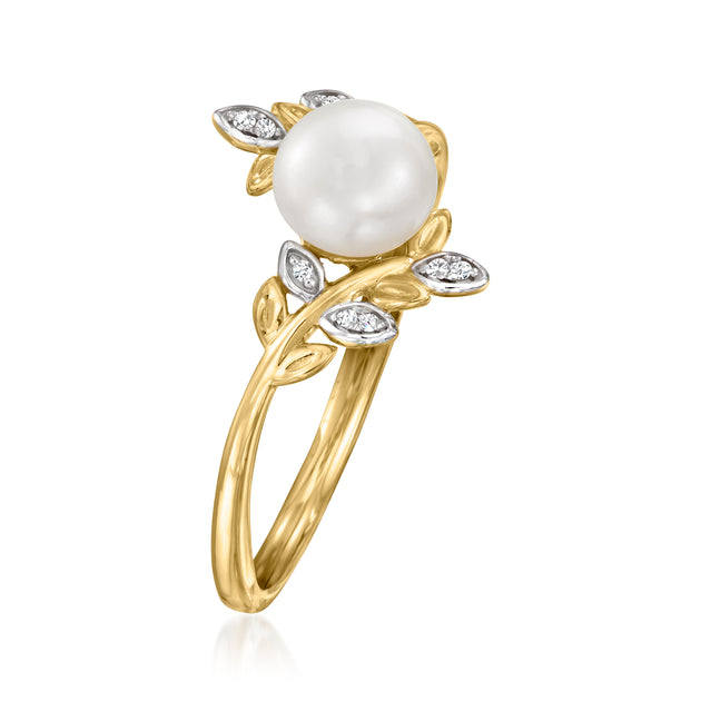 Ross-Simons Cultured Pearl Leaf Ring Silver US 7 4