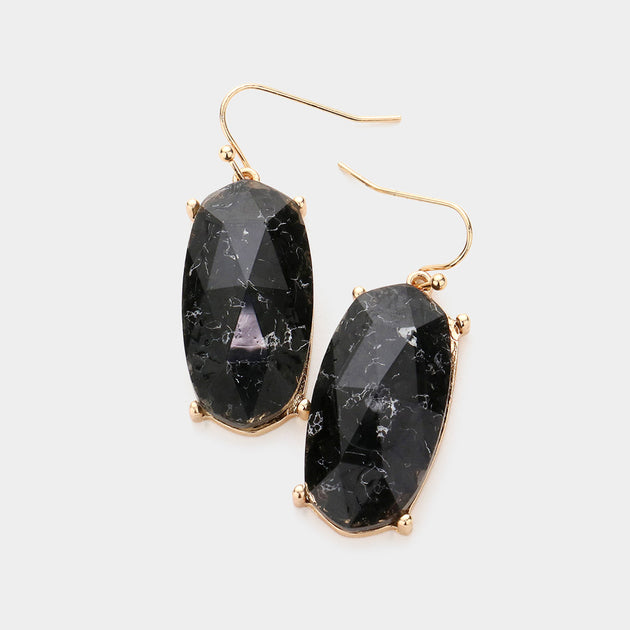 FASHNZFAB Hexagon Dangle Earrings Jet Black 2
