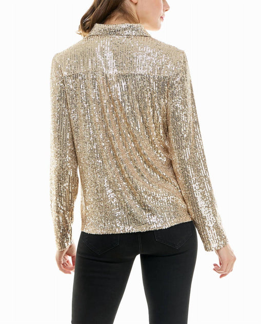 Nicole Miller Nora Sequin Shirt Gold XL 3