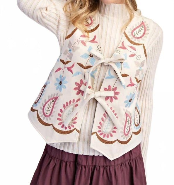 Easel Embroidery Detailing Suede Vest Multi Large 2