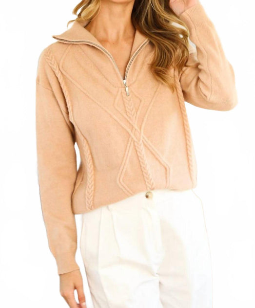 BABE Textured Half Zip Sweater Brown Large 2
