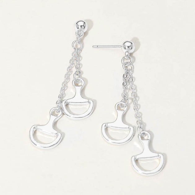 FASHNZFAB Double Metal Horsebit Charm Drop Earrings Silver 3