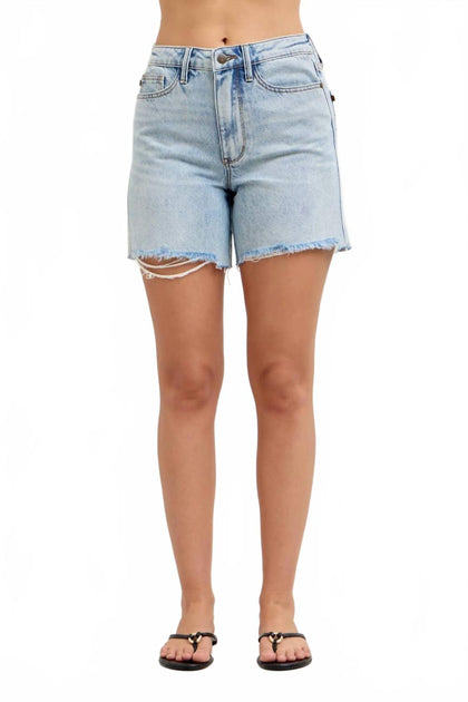 Judy Blue Mid Rise Rigid Magic Dad Shorts Blue Large 2