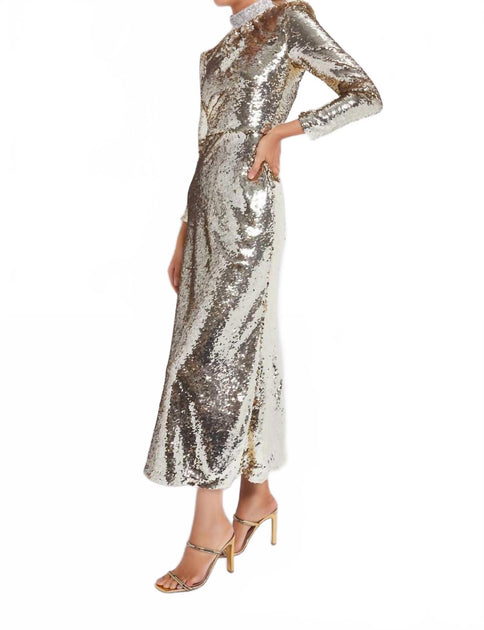 SALONI Jena Embroidered Midi Dress In Champagne