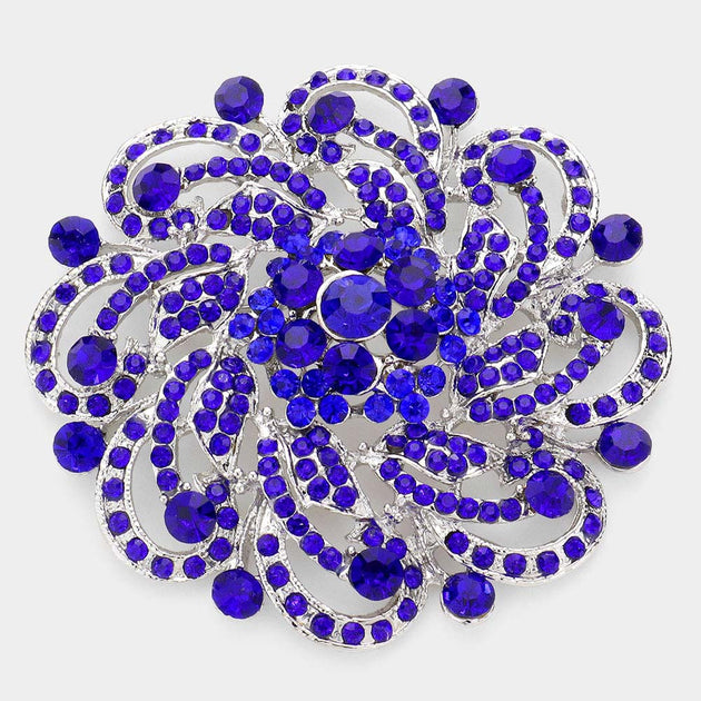 FASHNZFAB Pave Flower Pin Brooch Blue 4