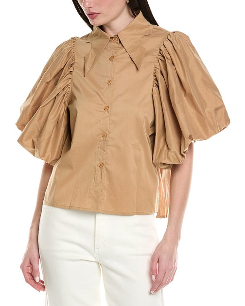 Avantlook Lantern Sleeve Button Front Top Brown Small 2
