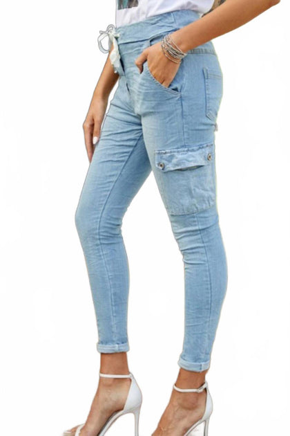 Venti6 Sequin Pocket Crinkle Jogger Pants Blue Small 3