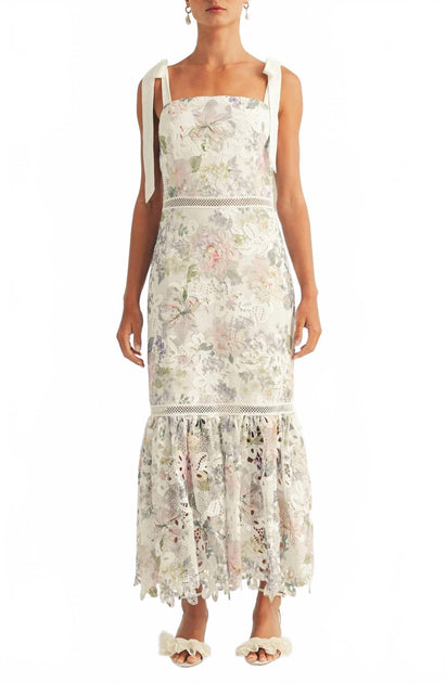 Arose Studio Madison Floral Lace Sleeveless Midi Dress Beige Medium 2