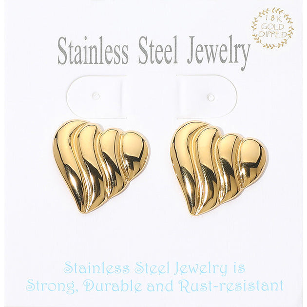 FASHNZFAB Ribbed Heart Stud Earrings Gold 2