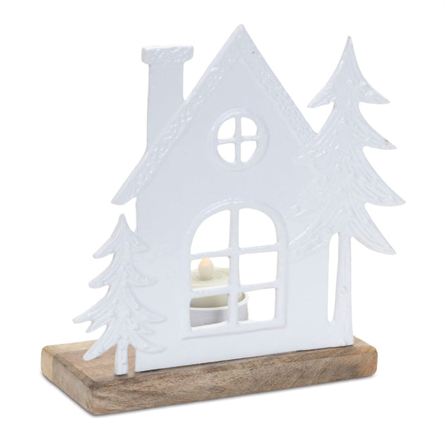 Melrose International Metallhaus Teelichthalter (2er-Set) - Weiß, Beige 2