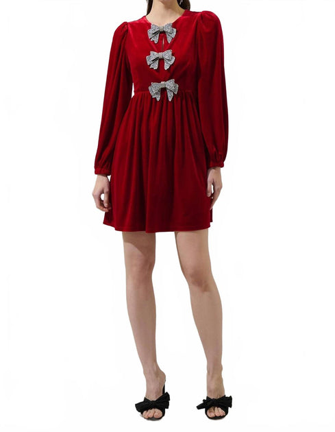 SUGARLIPS Bridget Bow Velvet Mini Dress Red Large 4