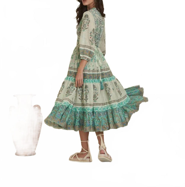 Mo Maya Honeydew Flare Dress Multi M/L 3