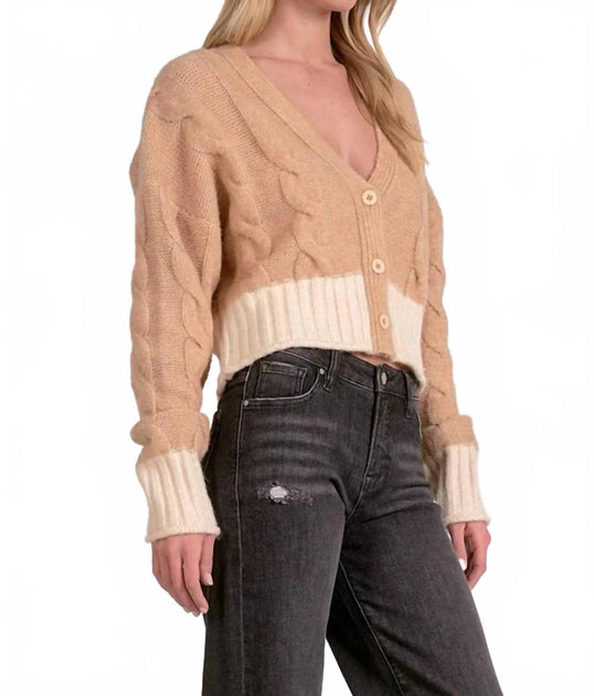 ELAN V-Neck Button Front Sweater Beige Medium 2