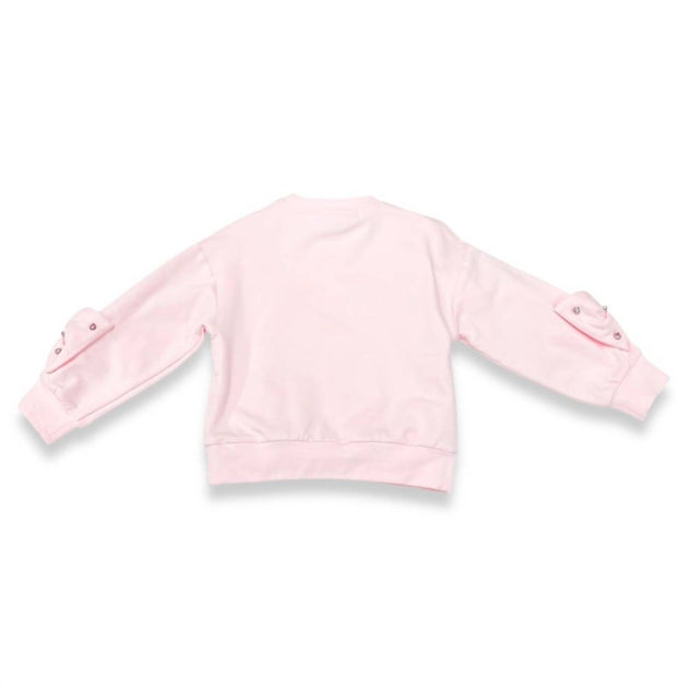 Doe a Dear Girl's Rhinestone Bow Long Sleeve Pullover Pink 4T 4
