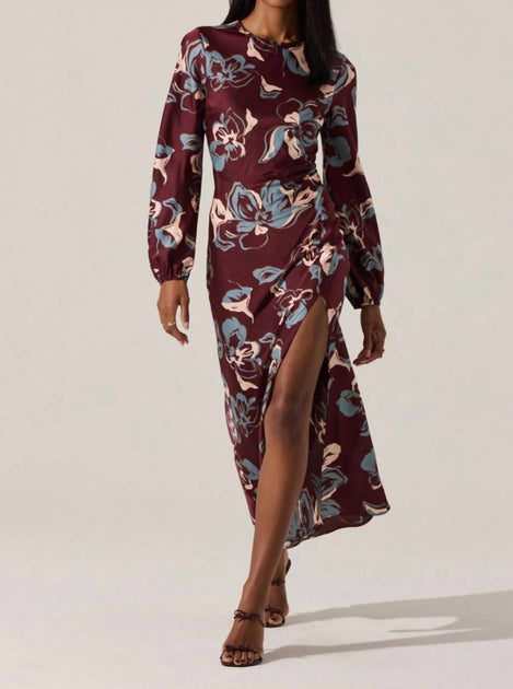 ASTR Elyse Satin Floral Midi Dress Multi Small 4